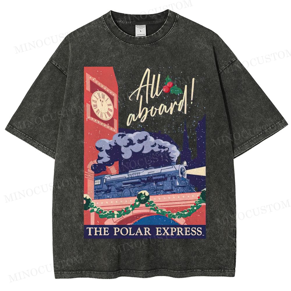 The Polar Express Christmas Fantasy "All Aboard" Retro Graphic Washed T-Shirt