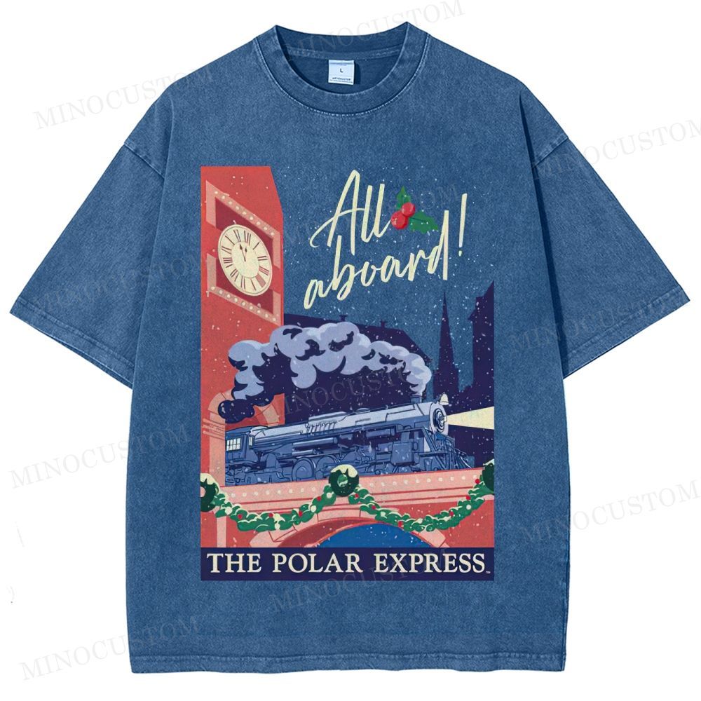 The Polar Express Christmas Fantasy "All Aboard" Retro Graphic Washed T-Shirt