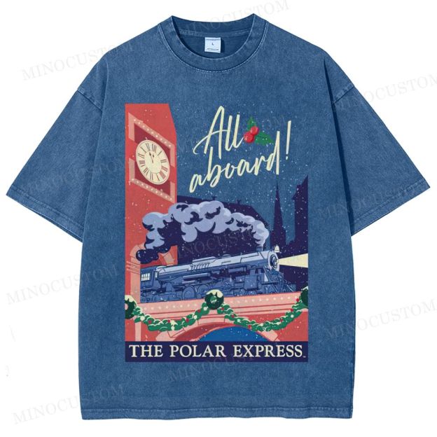 The Polar Express Christmas Fantasy "All Aboard" Retro Graphic Washed T-Shirt