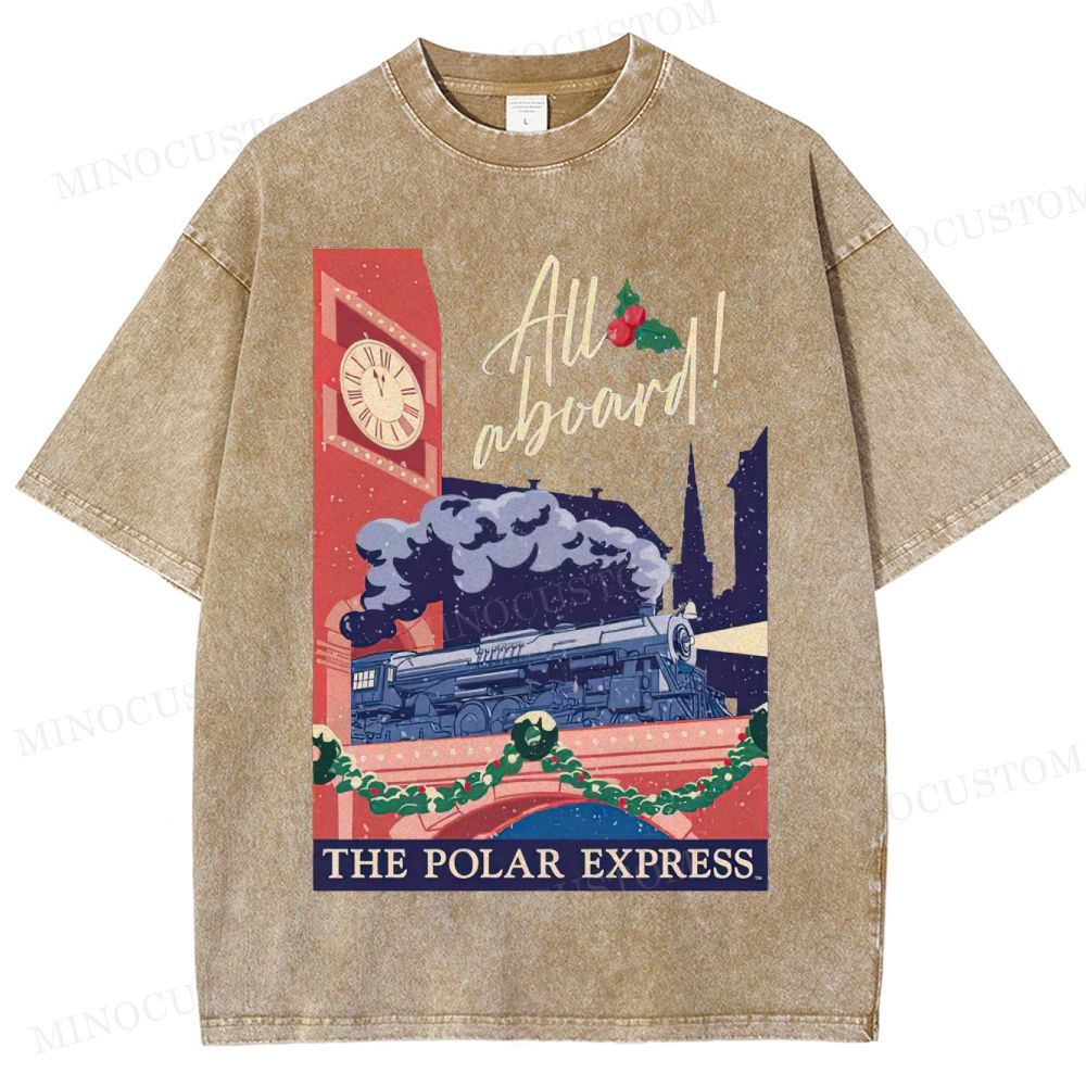 The Polar Express Christmas Fantasy "All Aboard" Retro Graphic Washed T-Shirt