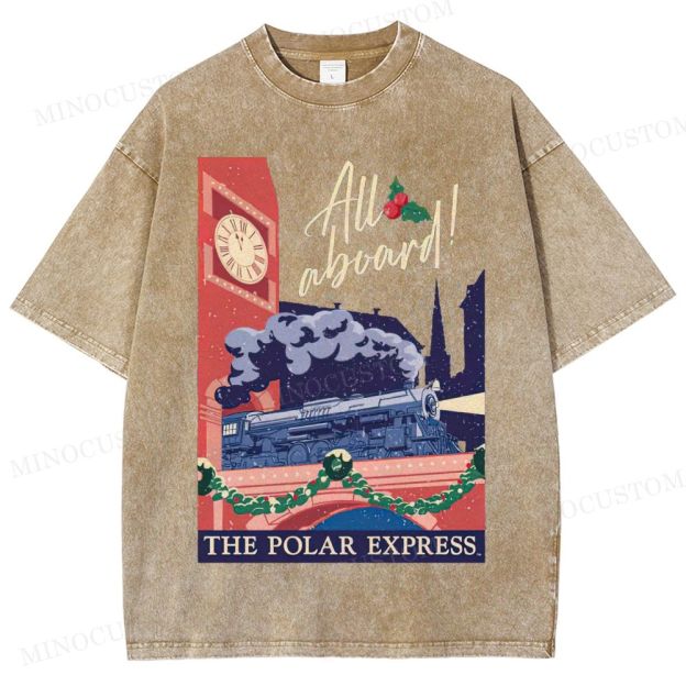 The Polar Express Christmas Fantasy "All Aboard" Retro Graphic Washed T-Shirt