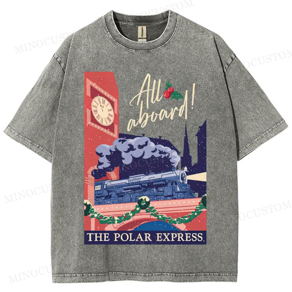 The Polar Express Christmas Fantasy "All Aboard" Retro Graphic Washed T-Shirt