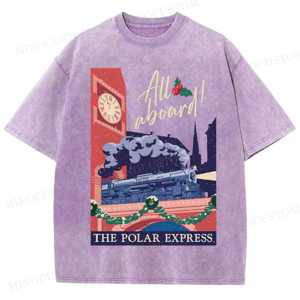 The Polar Express Christmas Fantasy "All Aboard" Retro Graphic Washed T-Shirt