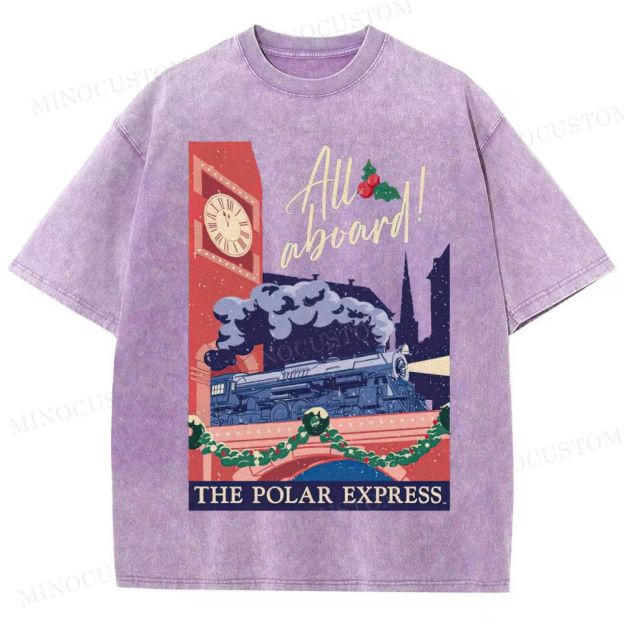 The Polar Express Christmas Fantasy "All Aboard" Retro Graphic Washed T-Shirt