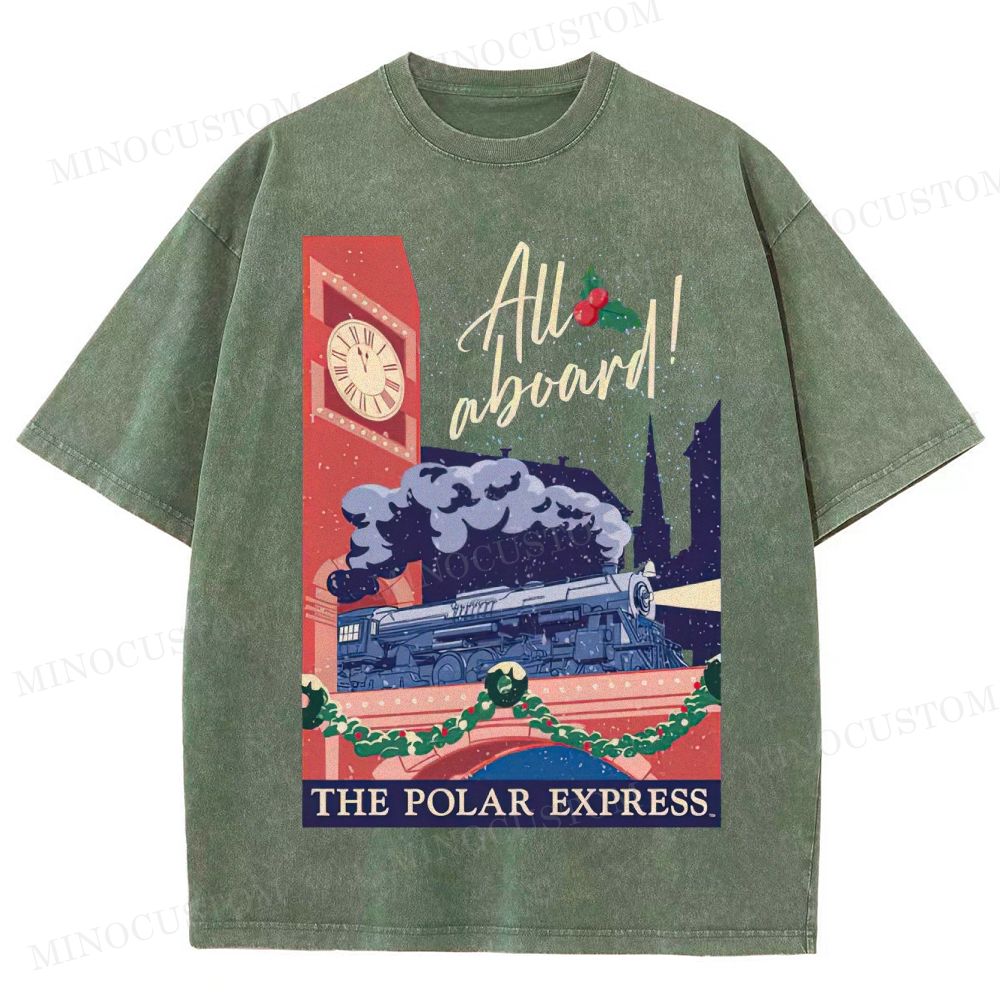 The Polar Express Christmas Fantasy "All Aboard" Retro Graphic Washed T-Shirt