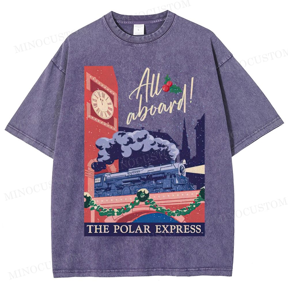 The Polar Express Christmas Fantasy "All Aboard" Retro Graphic Washed T-Shirt