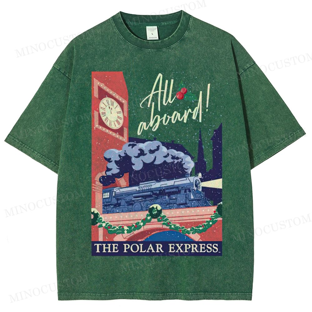 The Polar Express Christmas Fantasy "All Aboard" Retro Graphic Washed T-Shirt