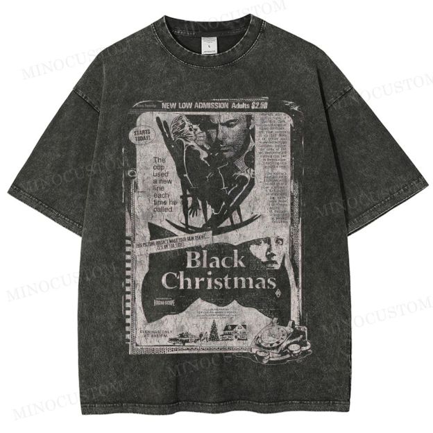 Black Christmas Holiday Slasher Horror Retro Newspaper Graphic Washed T-Shirt 