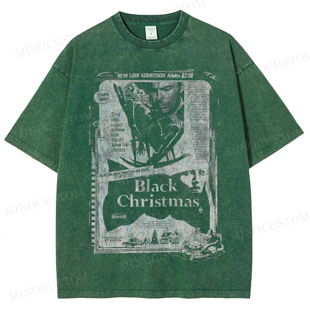 Black Christmas Holiday Slasher Horror Retro Newspaper Graphic Washed T-Shirt 