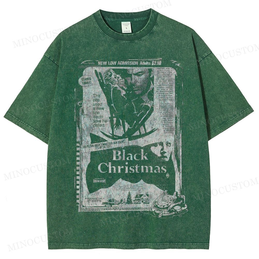 Black Christmas Holiday Slasher Horror Retro Newspaper Graphic Washed T-Shirt 