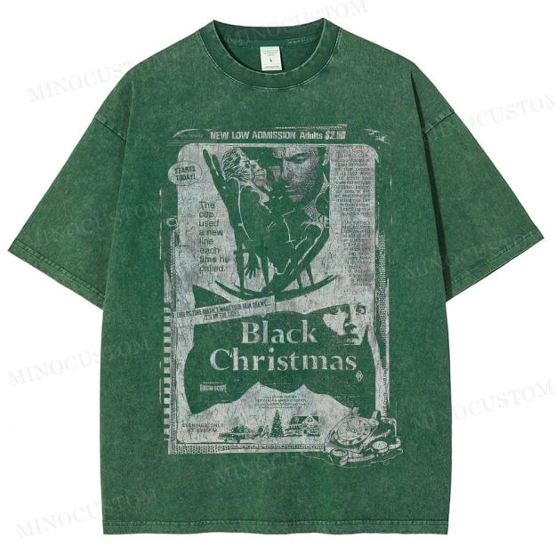 Black Christmas Holiday Slasher Horror Retro Newspaper Graphic Washed T-Shirt 
