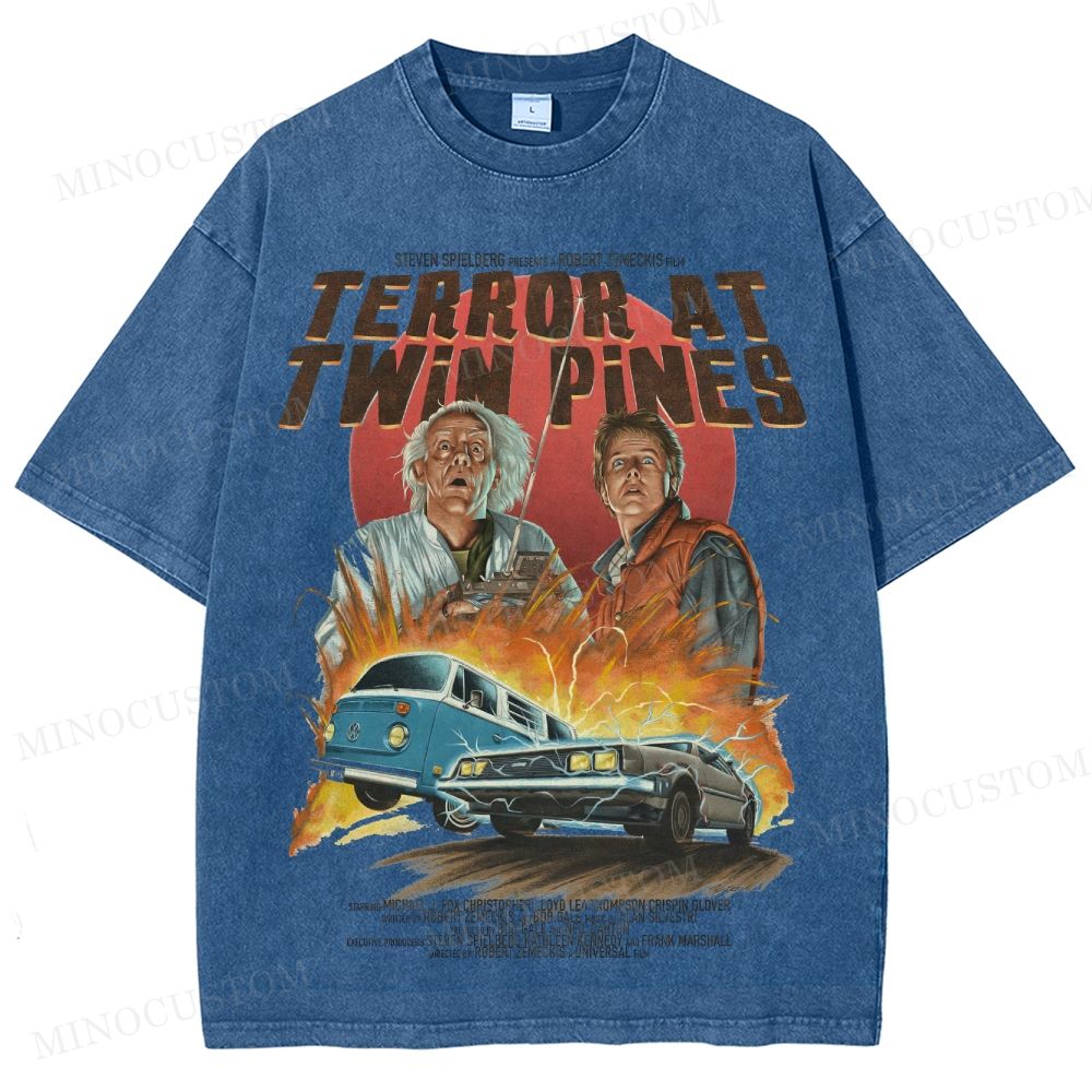 Back to the Future Sci-Fi Adventure "Terror at Twin Pines" Retro Poster Graphic Washed T-Shirt 