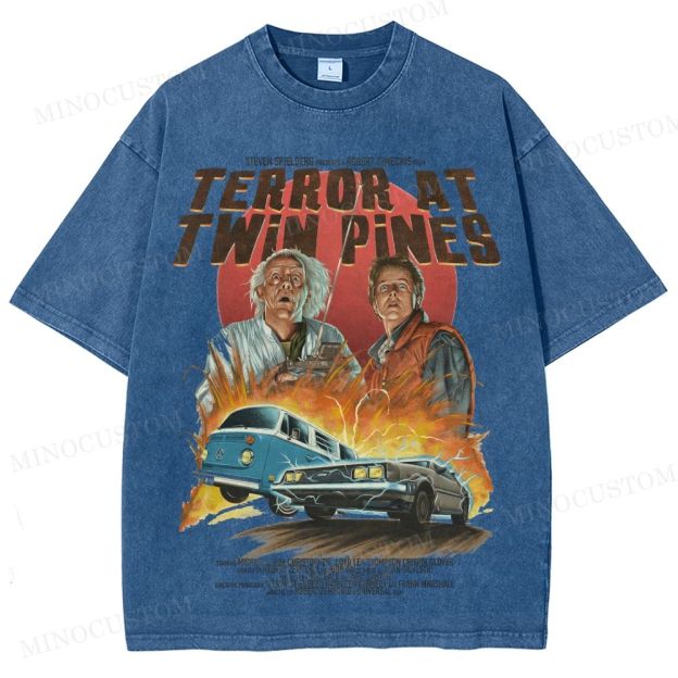 Back to the Future Sci-Fi Adventure "Terror at Twin Pines" Retro Poster Graphic Washed T-Shirt 