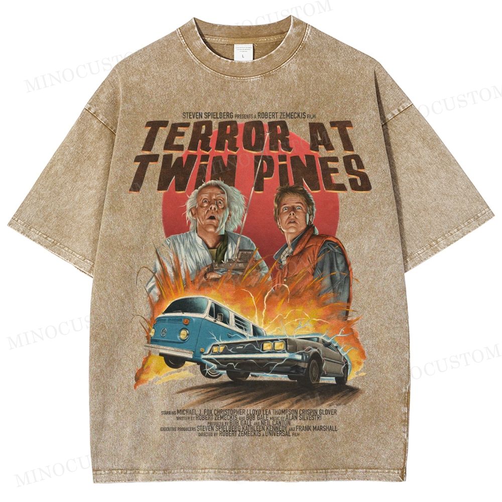 Back to the Future Sci-Fi Adventure "Terror at Twin Pines" Retro Poster Graphic Washed T-Shirt 