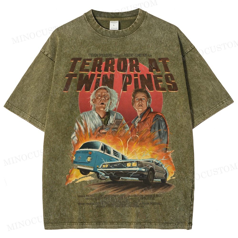Back to the Future Sci-Fi Adventure "Terror at Twin Pines" Retro Poster Graphic Washed T-Shirt 
