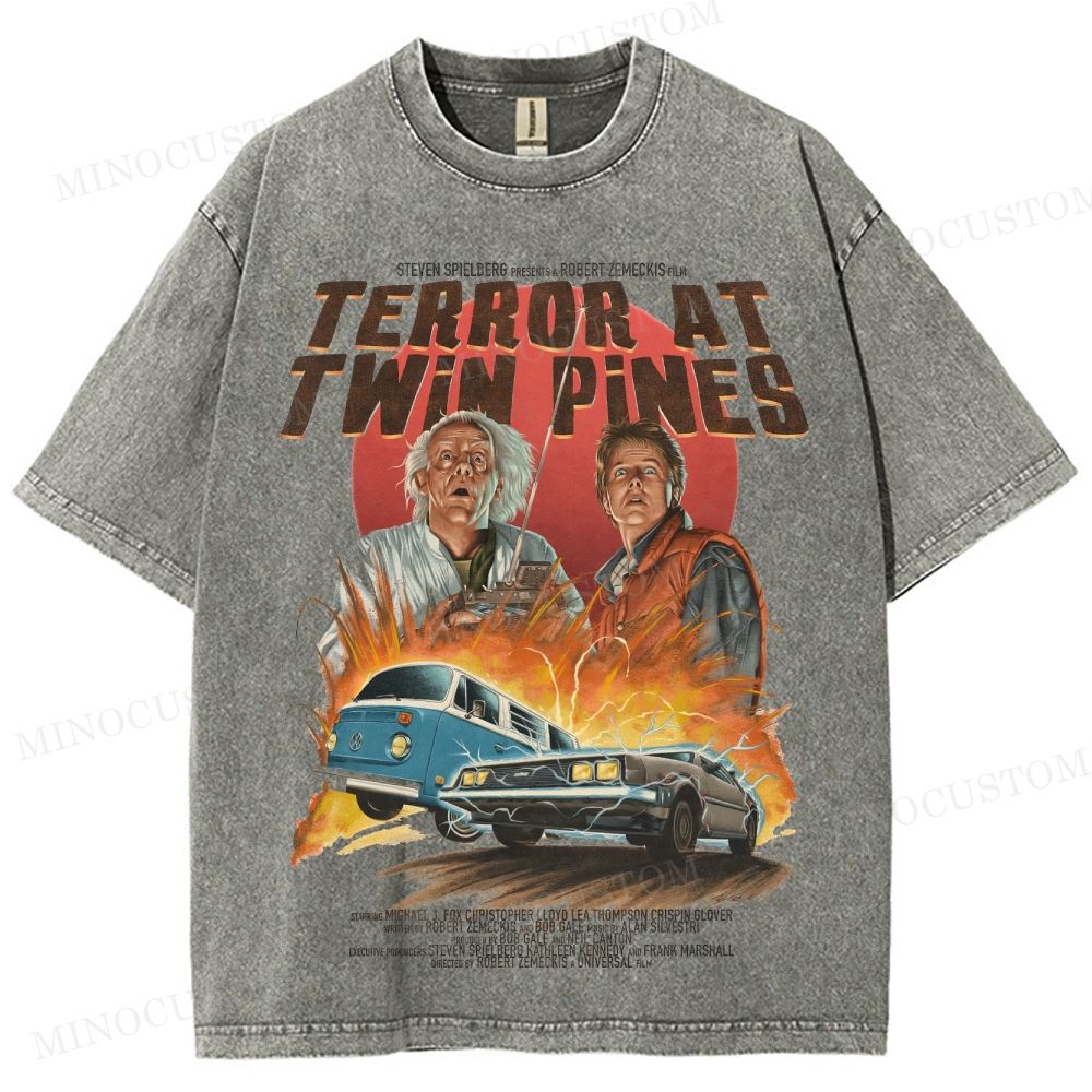 Back to the Future Sci-Fi Adventure "Terror at Twin Pines" Retro Poster Graphic Washed T-Shirt 
