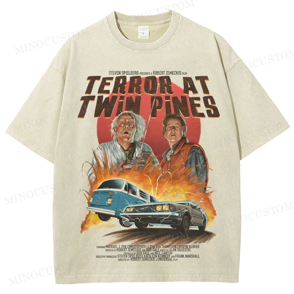 Back to the Future Sci-Fi Adventure "Terror at Twin Pines" Retro Poster Graphic Washed T-Shirt 