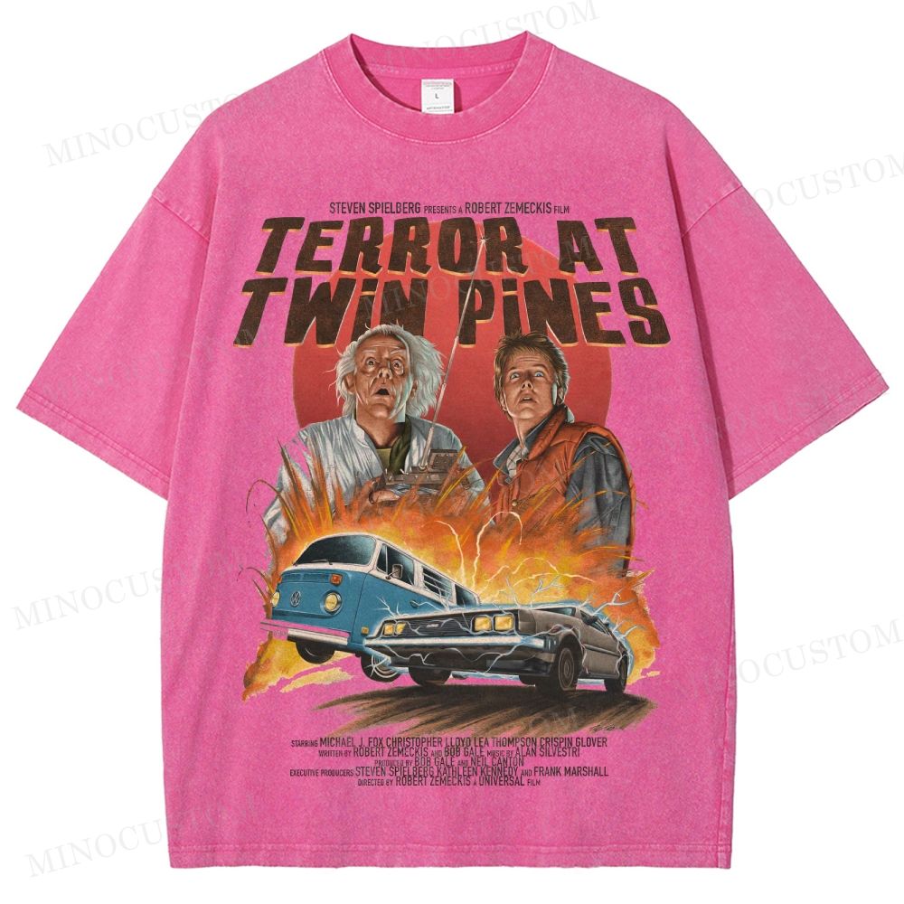 Back to the Future Sci-Fi Adventure "Terror at Twin Pines" Retro Poster Graphic Washed T-Shirt 