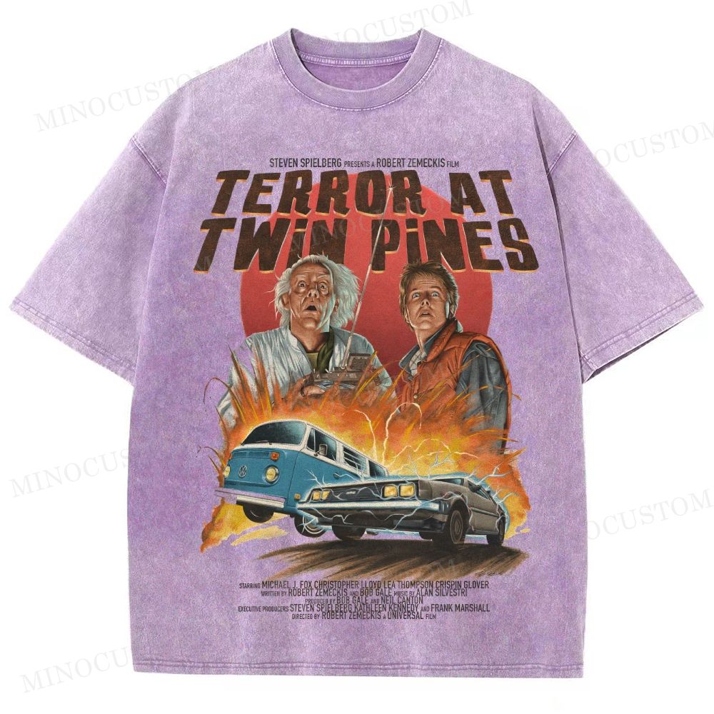 Back to the Future Sci-Fi Adventure "Terror at Twin Pines" Retro Poster Graphic Washed T-Shirt 