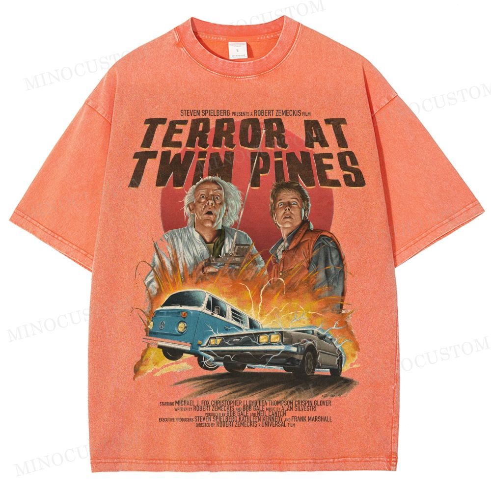 Back to the Future Sci-Fi Adventure "Terror at Twin Pines" Retro Poster Graphic Washed T-Shirt 