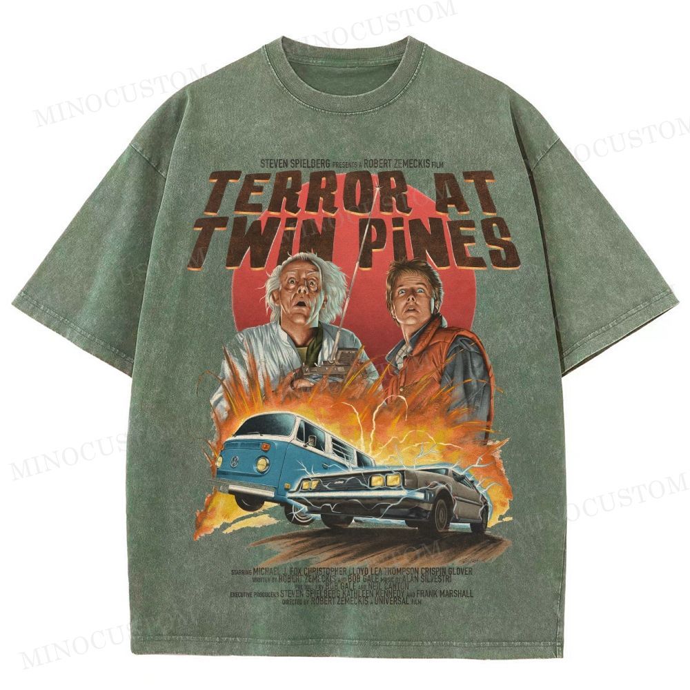 Back to the Future Sci-Fi Adventure "Terror at Twin Pines" Retro Poster Graphic Washed T-Shirt 