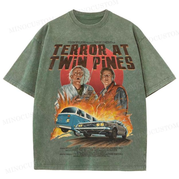 Back to the Future Sci-Fi Adventure "Terror at Twin Pines" Retro Poster Graphic Washed T-Shirt 