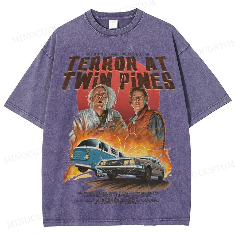 Back to the Future Sci-Fi Adventure "Terror at Twin Pines" Retro Poster Graphic Washed T-Shirt 