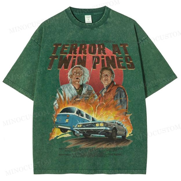 Back to the Future Sci-Fi Adventure "Terror at Twin Pines" Retro Poster Graphic Washed T-Shirt 