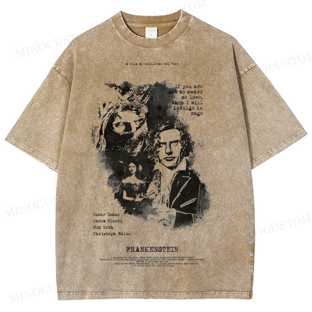 Frankenstein (Guillermo del Toro’s) Gothic Horror Retro Art Graphic  Washed T-Shirt
