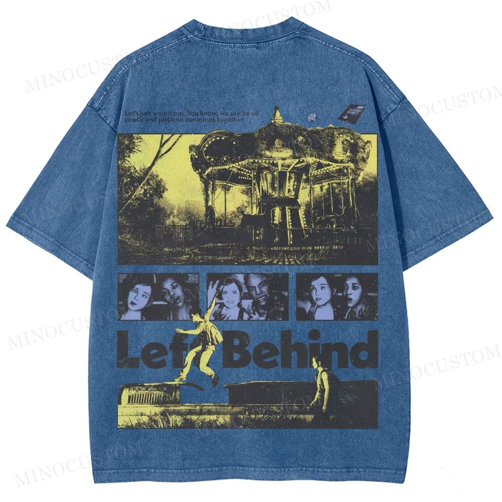 Left Behind Sci-Fi Thriller Retro Collage Graphic Washed T-Shirt 