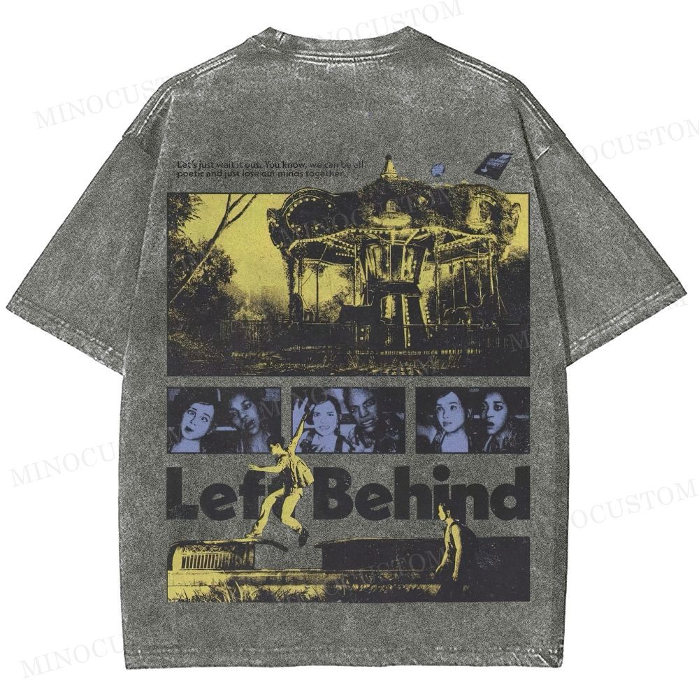 Left Behind Sci-Fi Thriller Retro Collage Graphic Washed T-Shirt 