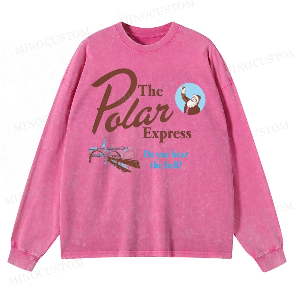 The Polar Express Christmas Fantasy Retro Graphic Washed Long-Sleeved T-Shirt 
