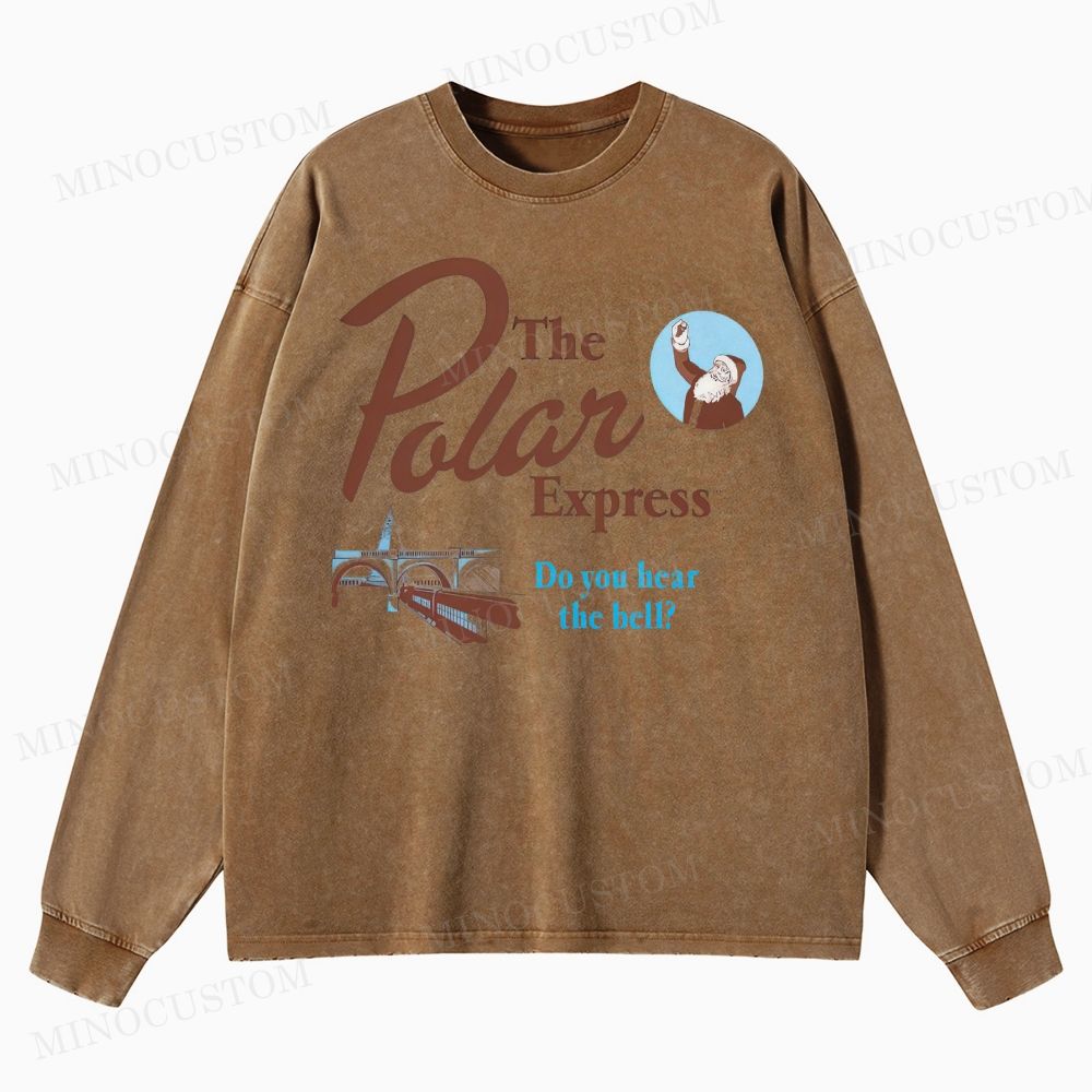 The Polar Express Christmas Fantasy Retro Graphic Washed Long-Sleeved T-Shirt 