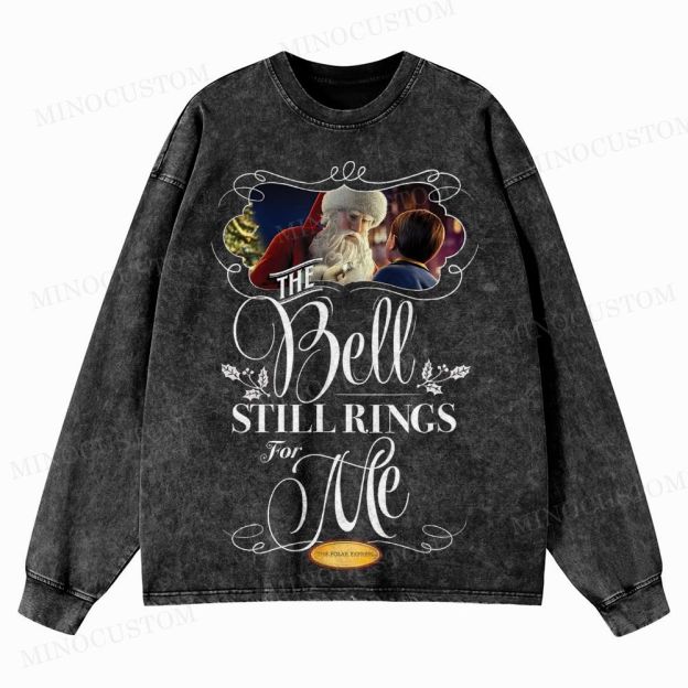 The Polar Express Christmas Fantasy "The Bell Still Rings" Retro Graphic Washed Long-Sleeved T-Shirt