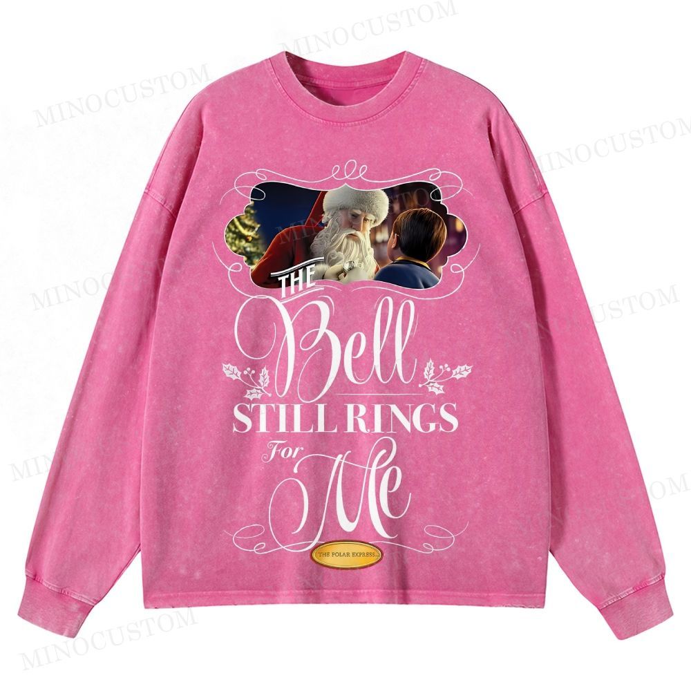 The Polar Express Christmas Fantasy "The Bell Still Rings" Retro Graphic Washed Long-Sleeved T-Shirt