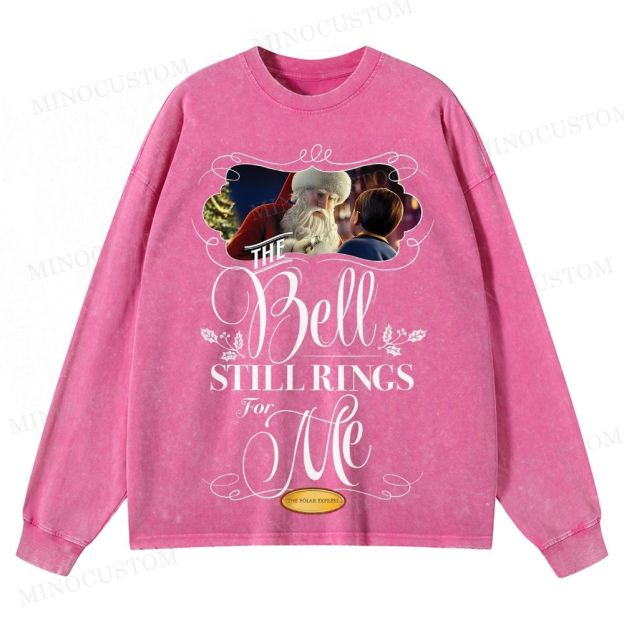 The Polar Express Christmas Fantasy "The Bell Still Rings" Retro Graphic Washed Long-Sleeved T-Shirt