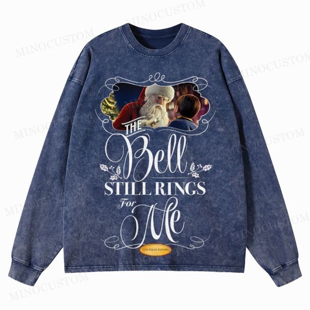 The Polar Express Christmas Fantasy "The Bell Still Rings" Retro Graphic Washed Long-Sleeved T-Shirt