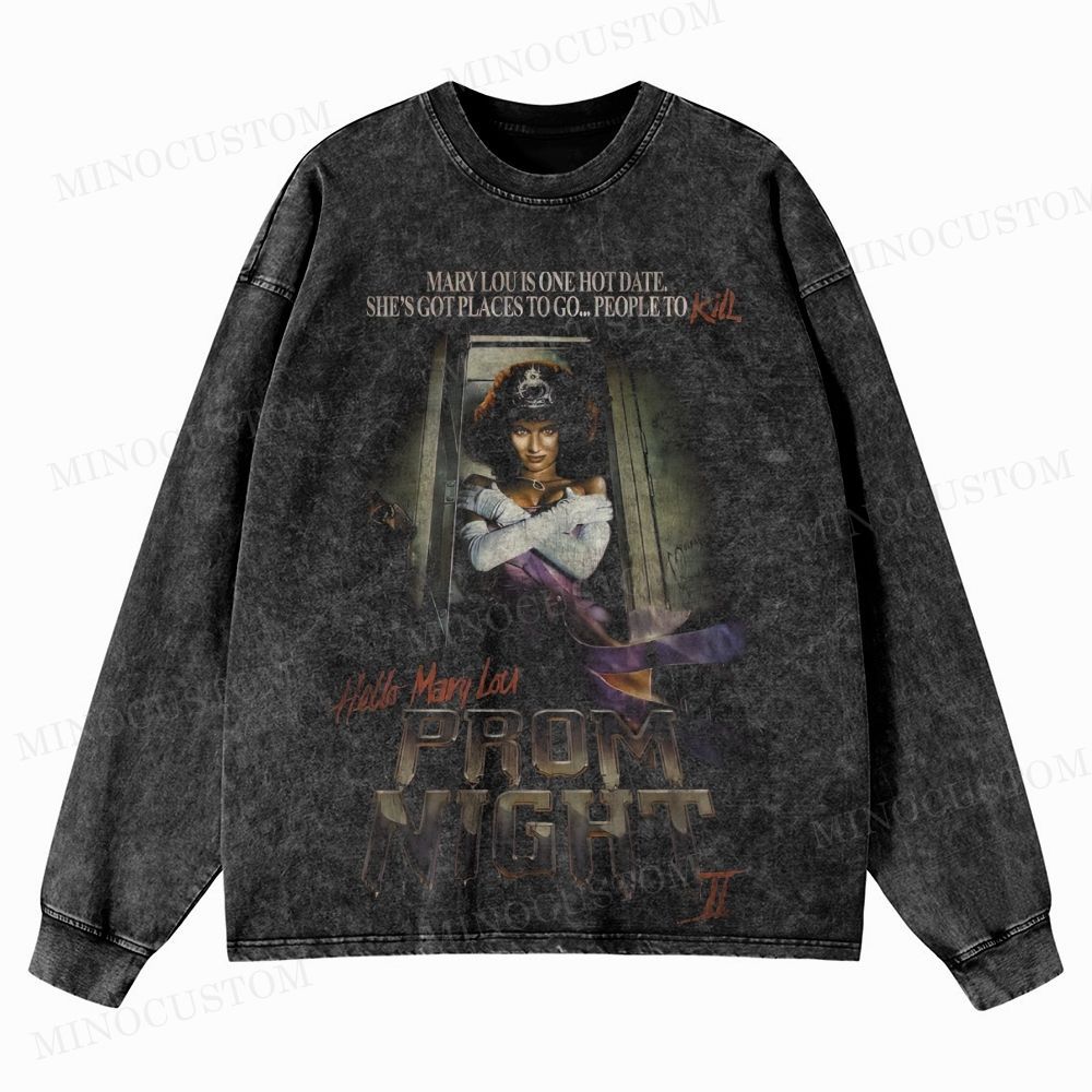 Hello Mary Lou: Prom Night II Slasher Horror Retro Graphic Washed Long-Sleeved T-Shirt