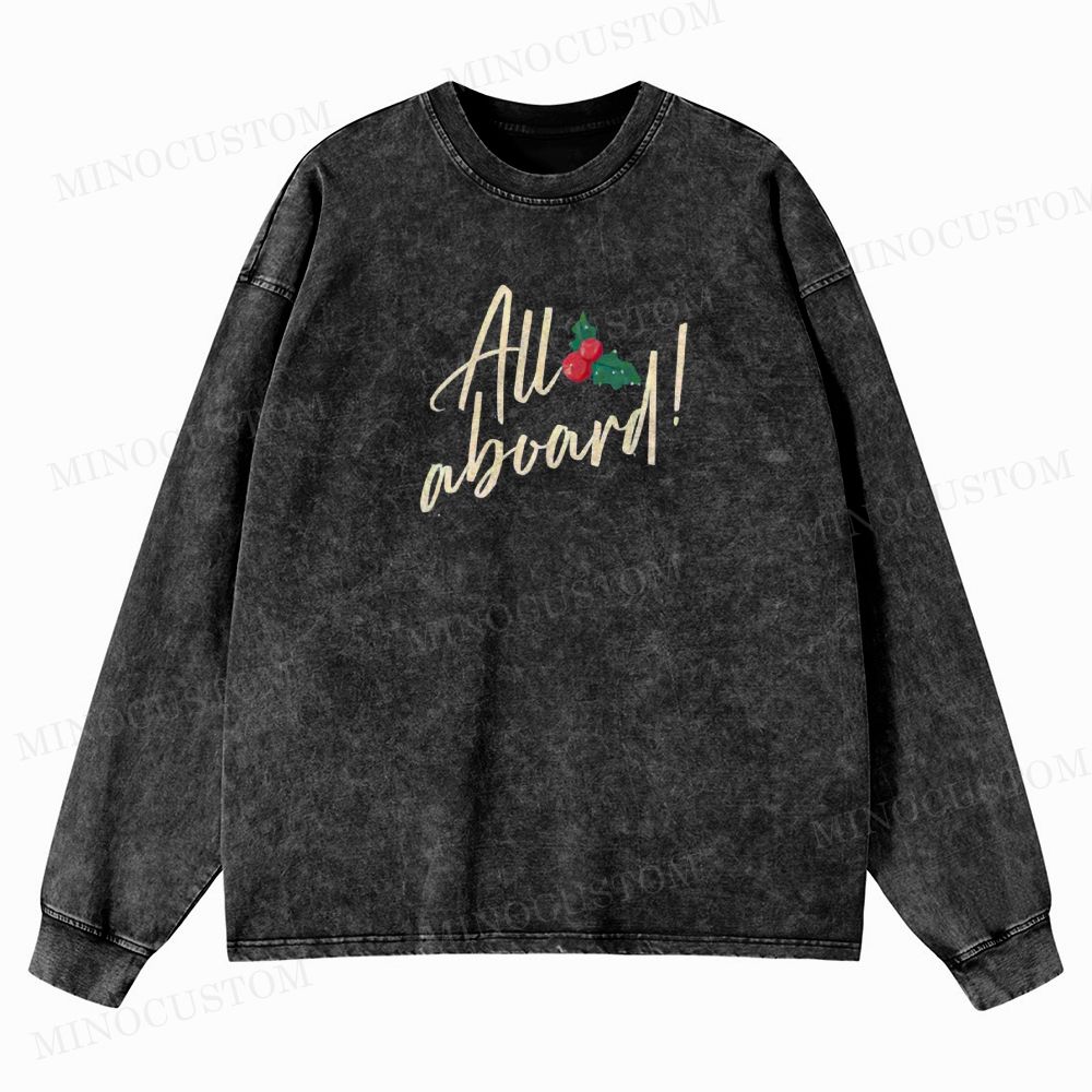 The Polar Express Christmas Fantasy "All Aboard" Retro Graphic Washed Long-Sleeved T-Shirt