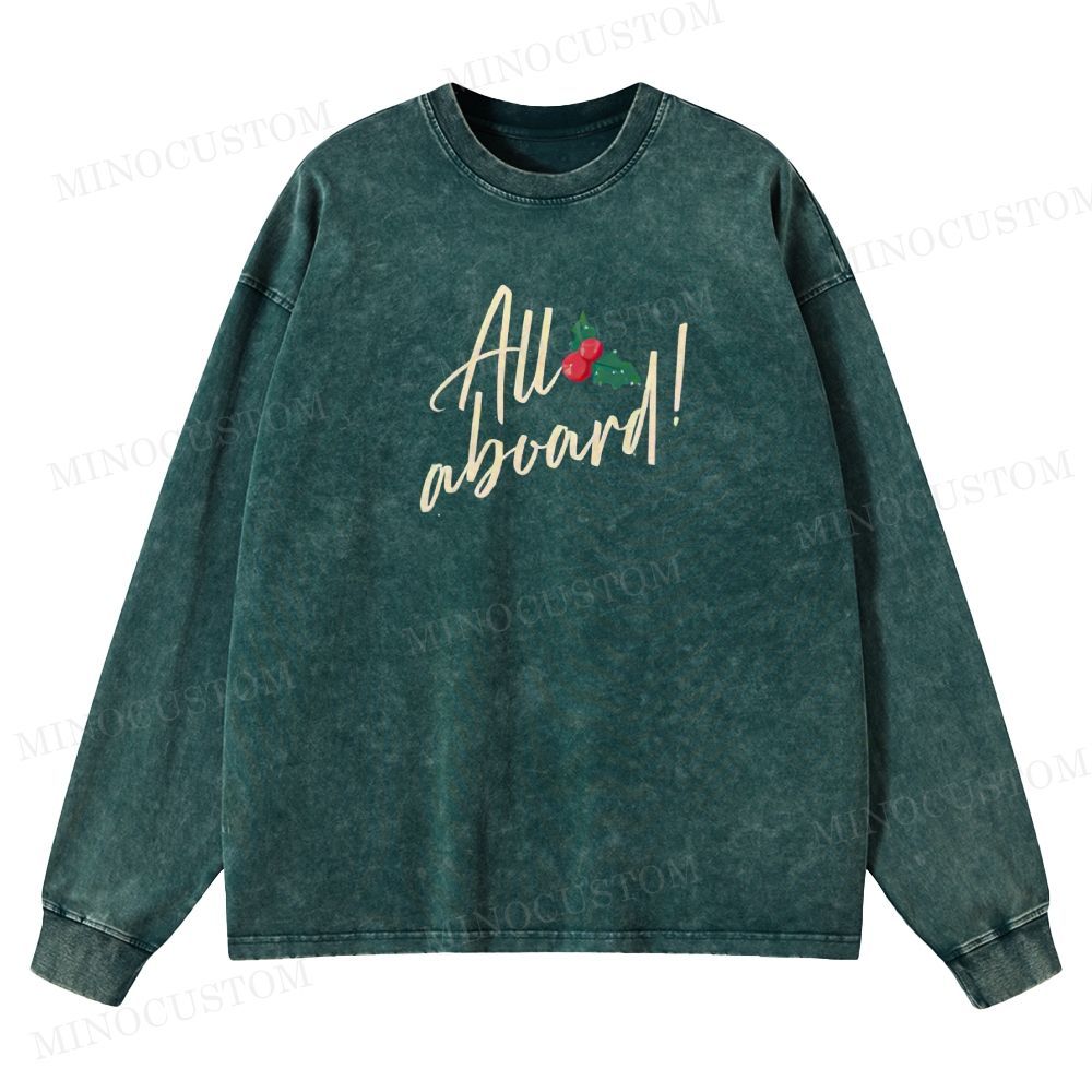 The Polar Express Christmas Fantasy "All Aboard" Retro Graphic Washed Long-Sleeved T-Shirt