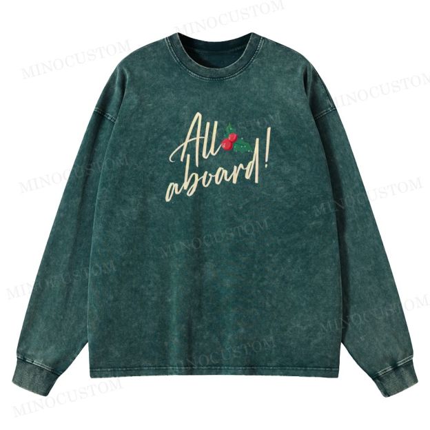 The Polar Express Christmas Fantasy "All Aboard" Retro Graphic Washed Long-Sleeved T-Shirt