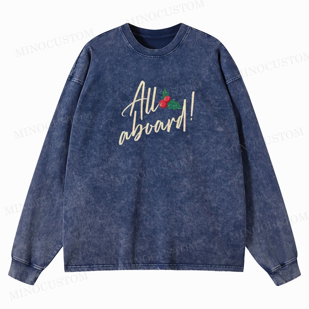The Polar Express Christmas Fantasy "All Aboard" Retro Graphic Washed Long-Sleeved T-Shirt
