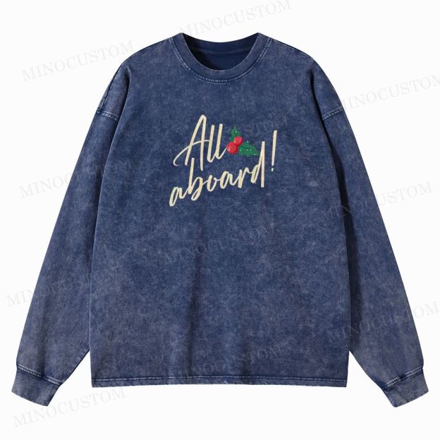 The Polar Express Christmas Fantasy "All Aboard" Retro Graphic Washed Long-Sleeved T-Shirt