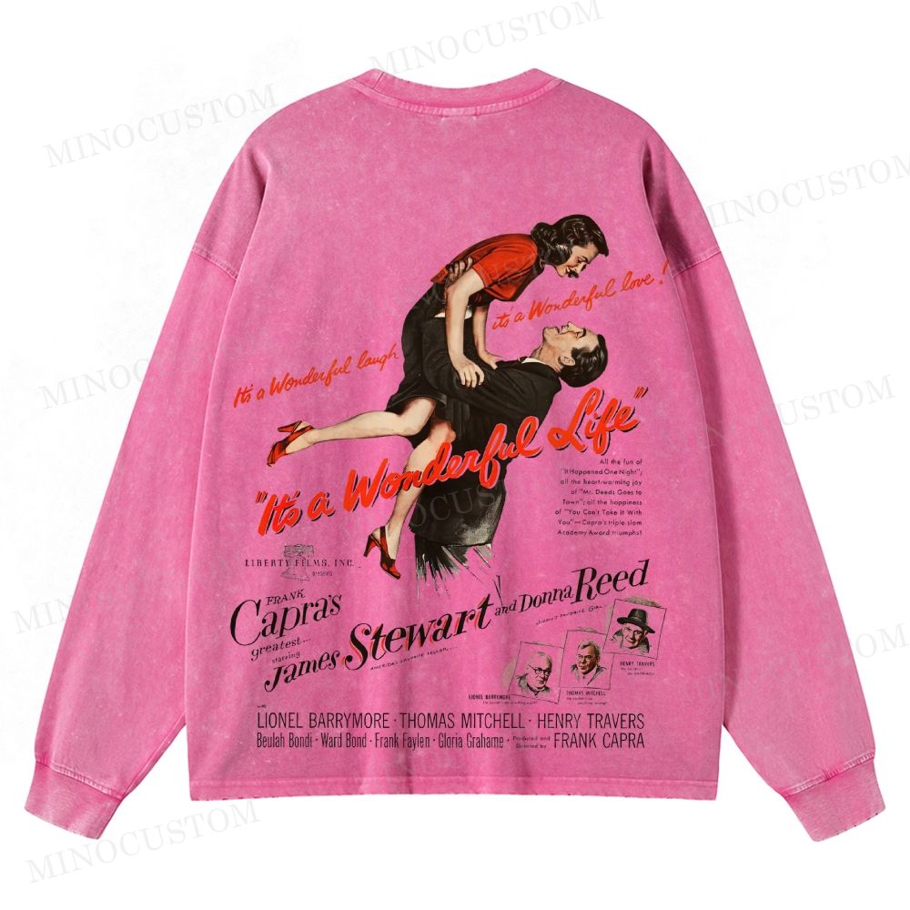 It’s a Wonderful Life Holiday Drama Retro Poster Graphic Washed Long-Sleeved T-Shirt 
