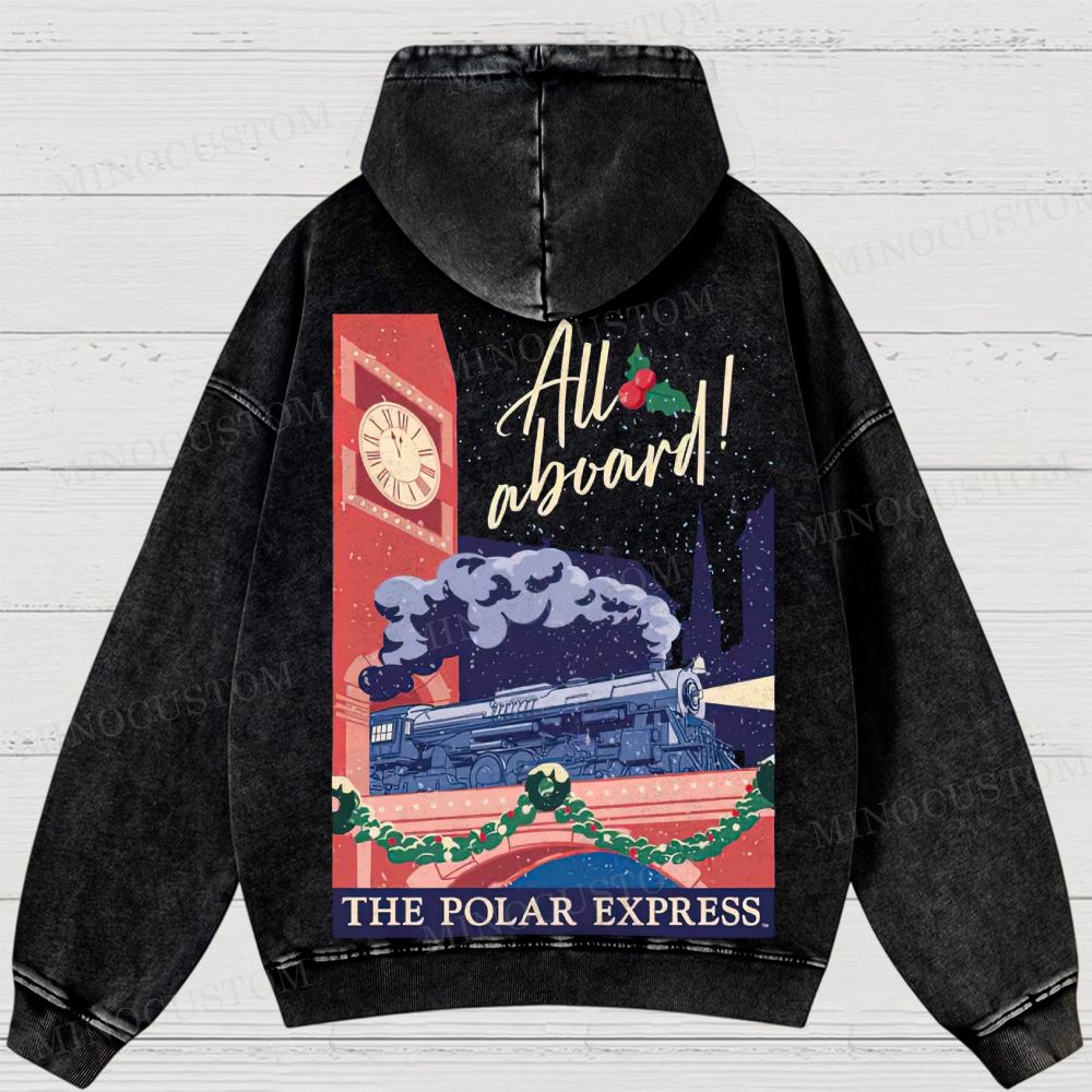 The Polar Express Christmas Fantasy "All Aboard" Retro Graphic Washed Hoodies 