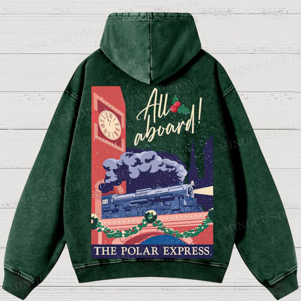 The Polar Express Christmas Fantasy "All Aboard" Retro Graphic Washed Hoodies 