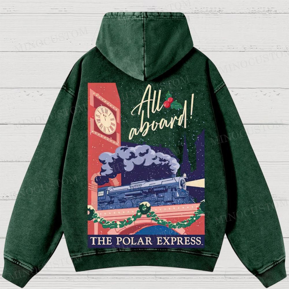 The Polar Express Christmas Fantasy "All Aboard" Retro Graphic Washed Hoodies