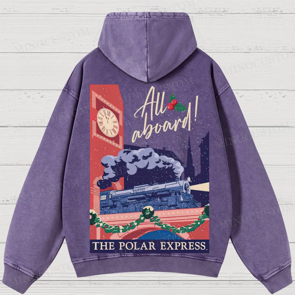 The Polar Express Christmas Fantasy "All Aboard" Retro Graphic Washed Hoodies 