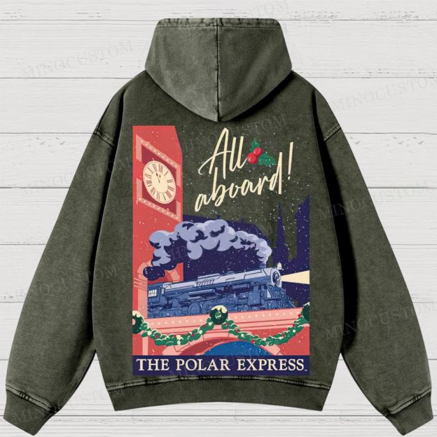The Polar Express Christmas Fantasy "All Aboard" Retro Graphic Washed Hoodies 