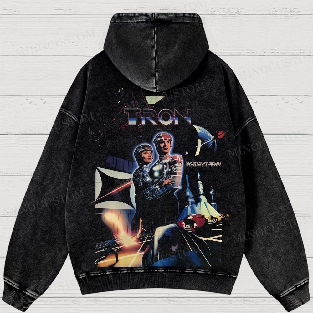 TRON Sci-Fi Adventure Retro Poster Graphic Washed Hoodies
